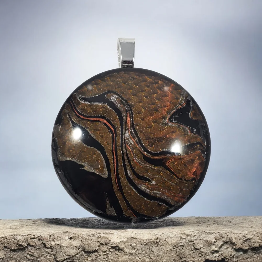 Handmade Black and Brown Abract Swirl Pendant Necklace - Picture 5 of 11